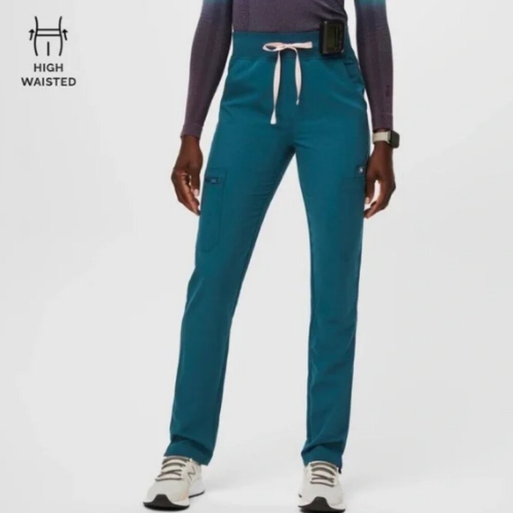 FIGS Caribbean Blue Yola High Waisted - Petite Skinny Scrub Pants (Size L)